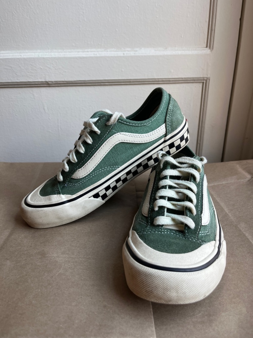 VANS Ultracush Teal Green Canvas Low-Top Sneakers with Checkerboard Midsole